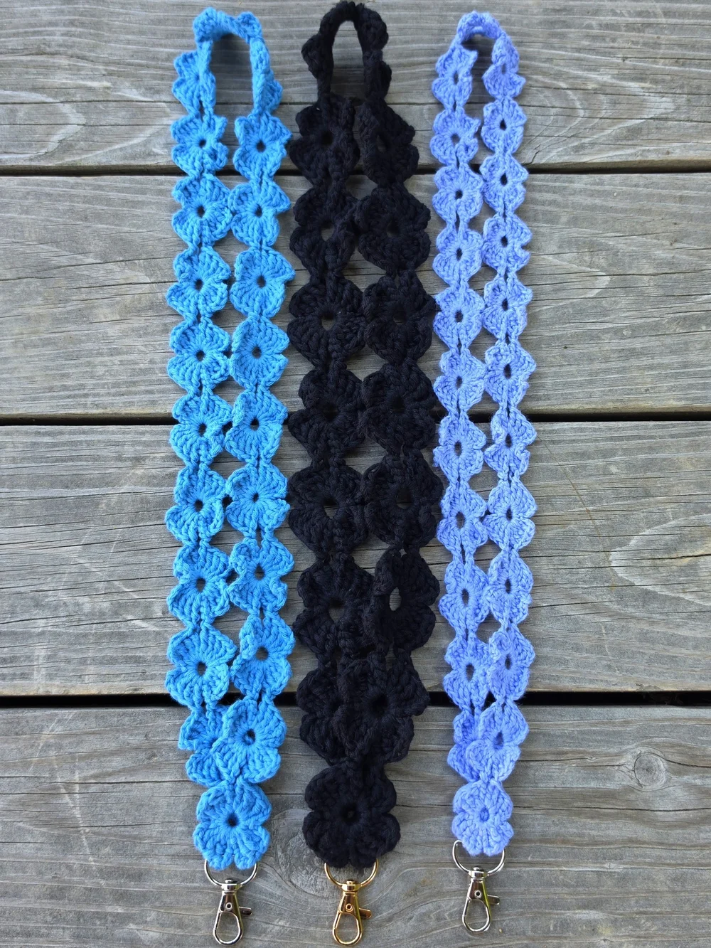 Crocheted ID Lanyard Keychain Strap - flower chain - 100% cotton upcycled yarn